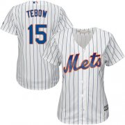 Wholesale Cheap Mets #15 Tim Tebow White(Blue Strip) Home Women's Stitched MLB Jersey