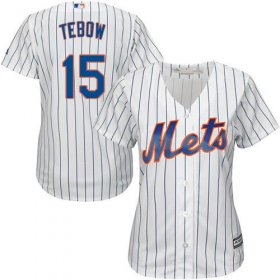 Wholesale Cheap Mets #15 Tim Tebow White(Blue Strip) Home Women\'s Stitched MLB Jersey