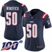 Wholesale Cheap Nike Patriots #50 Chase Winovich Navy Blue Women's Stitched NFL Limited Rush 100th Season Jersey