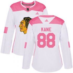 Wholesale Cheap Adidas Blackhawks #88 Patrick Kane White/Pink Authentic Fashion Women\'s Stitched NHL Jersey