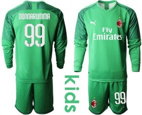 Wholesale Cheap AC Milan #99 Donnarumma Green Goalkeeper Long Sleeves Kid Soccer Club Jersey