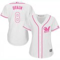 Wholesale Cheap Brewers #8 Ryan Braun White/Pink Fashion Women's Stitched MLB Jersey