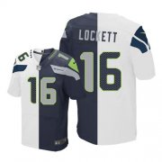 Wholesale Cheap Nike Seahawks #16 Tyler Lockett White/Steel Blue Men's Stitched NFL Elite Split Jersey