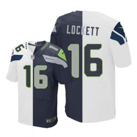 Wholesale Cheap Nike Seahawks #16 Tyler Lockett White/Steel Blue Men\'s Stitched NFL Elite Split Jersey