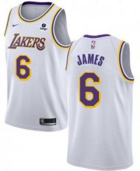 Wholesale Cheap Men\'s Los Angeles Lakers #6 LeBron James White Stitched Basketball Jersey
