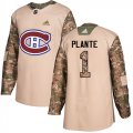 Wholesale Cheap Adidas Canadiens #1 Jacques Plante Camo Authentic 2017 Veterans Day Stitched NHL Jersey