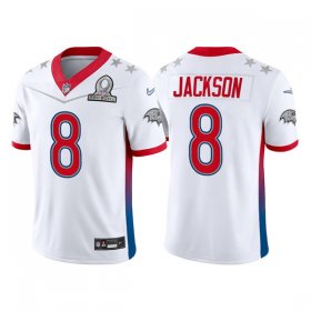 Wholesale Cheap Men\'s Baltimore Ravens #8 Lamar Jackson 2022 White AFC Pro Bowl Stitched Jersey