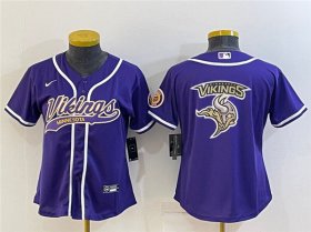 Wholesale Cheap Women\'s Minnesota Vikings Purple Team Big Logo With Patch Cool Base Stitched Baseball Jersey(Run Small)