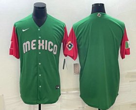Cheap Men\'s Mexico Baseball Blank 2023 Green World With Patch Classic Stitched Jerseys