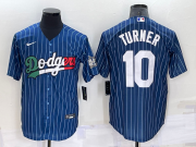 Wholesale Cheap Men's Los Angeles Dodgers #10 Justin Turner Navy Blue Pinstripe 2020 World Series Cool Base Nike Jersey