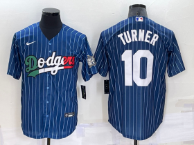Wholesale Cheap Men\'s Los Angeles Dodgers #10 Justin Turner Navy Blue Pinstripe 2020 World Series Cool Base Nike Jersey