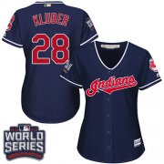 Wholesale Cheap Indians #28 Corey Kluber Navy Blue 2016 World Series Bound Women's Alternate Stitched MLB Jersey