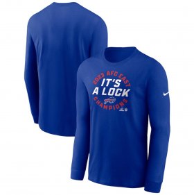 Cheap Men\'s Buffalo Bills Royal 2023 AFC East Division Champions Locker Room Trophy Collection Long Sleeve T-Shirt