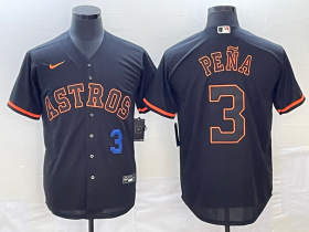 Cheap Men\'s Houston Astros #3 Jeremy Pena Number Lights Out Black Fashion Stitched MLB Cool Base Nike Jersey1