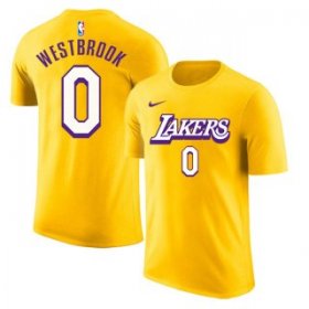 Wholesale Cheap Men\'s Yellow Los Angeles Lakers #0 Russell Westbrook Basketball T-Shirt