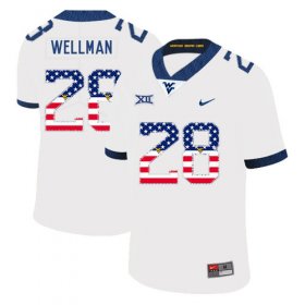 Wholesale Cheap West Virginia Mountaineers 28 Elijah Wellman White USA Flag College Football Jersey