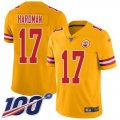 Wholesale Cheap Nike Chiefs #17 Mecole Hardman Gold Men's Stitched NFL Limited Inverted Legend 100th Season Jersey