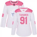Wholesale Cheap Adidas Maple Leafs #91 John Tavares White/Pink Authentic Fashion Women's Stitched NHL Jersey