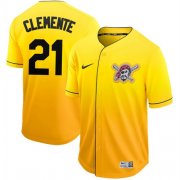 Wholesale Cheap Nike Pirates #21 Roberto Clemente Gold Fade Authentic Stitched MLB Jersey