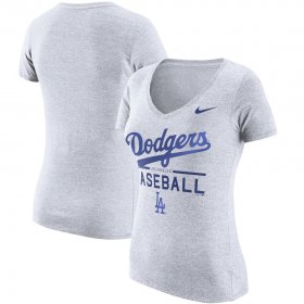 Wholesale Cheap Los Angeles Dodgers Nike Women\'s Practice 1.7 Tri-Blend V-Neck T-Shirt Heathered White
