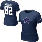 Wholesale Cheap Women's Nike Dallas Cowboys #82 Jason Witten Name & Number T-Shirt Blue