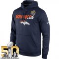 Wholesale Cheap Men's Denver Broncos Nike Navy Super Bowl 50 Kick Off Staff Performance Pullover Hoodie