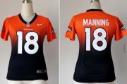 Wholesale Cheap Nike Broncos #18 Peyton Manning Orange/Blue Women's Stitched NFL Elite Fadeaway Fashion Jersey