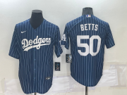 Wholesale Cheap Men's Los Angeles Dodgers #50 Mookie Betts Navy Blue Pinstripe Stitched MLB Cool Base Nike Jersey