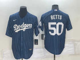 Wholesale Cheap Men\'s Los Angeles Dodgers #50 Mookie Betts Navy Blue Pinstripe Stitched MLB Cool Base Nike Jersey