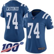 Wholesale Cheap Nike Colts #74 Anthony Castonzo Royal Blue Women's Stitched NFL Limited Rush 100th Season Jersey