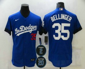 Wholesale Cheap Men\'s Los Angeles Dodgers #35 Cody Bellinger Blue #2 #20 Patch City Connect Flex Base Stitched Jersey