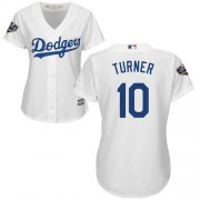Wholesale Cheap Dodgers #10 Justin Turner White Home 2018 World Series Women's Stitched MLB Jersey