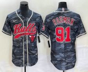 Wholesale Cheap Men's Chicago Bulls #91 Dennis Rodman Black Camo With Patch Cool Base Stitched Baseball Jersey