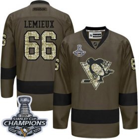 Wholesale Cheap Penguins #66 Mario Lemieux Green Salute to Service 2017 Stanley Cup Finals Champions Stitched NHL Jersey