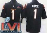 Wholesale Cheap Women's Cincinnati Bengals #1 Ja'Marr Chase Limited Black 2022 Super Bowl LVI Bound Vapor Jersey