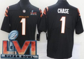 Wholesale Cheap Women\'s Cincinnati Bengals #1 Ja\'Marr Chase Limited Black 2022 Super Bowl LVI Bound Vapor Jersey