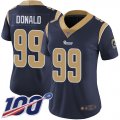 Wholesale Cheap Nike Rams #99 Aaron Donald Navy Blue Team Color Women's Stitched NFL 100th Season Vapor Limited Jersey