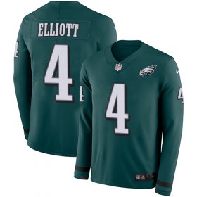 Wholesale Cheap Nike Eagles #4 Jake Elliott Midnight Green Team Color Men\'s Stitched NFL Limited Therma Long Sleeve Jersey