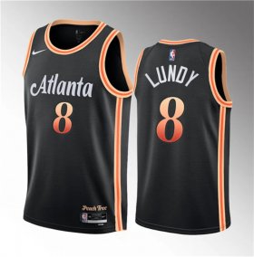 Wholesale Cheap Men\'s Atlanta Hawks #8 Seth Lundy Black 2023 Draft City Edition Stitched Jersey