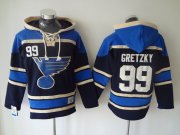 Wholesale Cheap Blues #99 Wayne Gretzky Navy Blue Sawyer Hooded Sweatshirt Stitched NHL Jersey