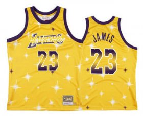 Wholesale Cheap Men\'s Los Angeles Lakers #23 LeBron James Starry Yellow Hardwood Classics Soul Swingman Throwback Jersey