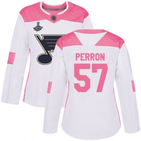 Wholesale Cheap Adidas Blues #57 David Perron White/Pink Authentic Fashion Stanley Cup Champions Women\'s Stitched NHL Jersey