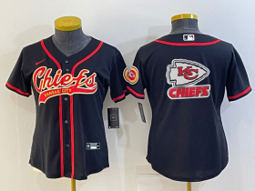 Wholesale Cheap Women\'s Kansas City Chiefs Black Team Big Logo With Patch Cool Base Stitched Baseball Jersey