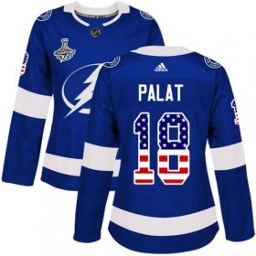 Cheap Adidas Lightning #18 Ondrej Palat Blue Home Authentic USA Flag Women\'s 2020 Stanley Cup Champions Stitched NHL Jersey