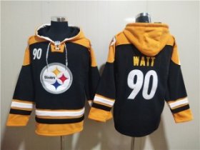 Wholesale Cheap Men\'s Pittsburgh Steelers #90 T.J. Watt Black Ageless Must-Have Lace-Up Pullover Hoodie