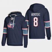 Wholesale Cheap Columbus Blue Jackets #8 Zach Werenski Blue adidas Lace-Up Pullover Hoodie