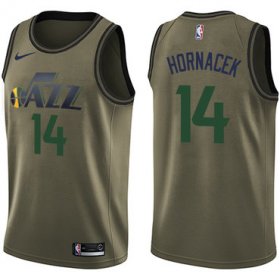 Wholesale Cheap Nike Jazz #14 Jeff Hornacek Green Salute to Service NBA Swingman Jersey