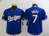Wholesale Cheap Youth Los Angeles Dodgers #7 Julio Urias Red Number Blue Gold Championship Stitched MLB Cool Base Nike Jersey