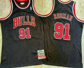 Wholesale Cheap Men\'s Chicago Bulls #91 Dennis Rodman 1997-98 Black Hardwood Classics Soul AU Throwback Jersey