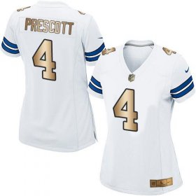 Wholesale Cheap Nike Cowboys #4 Dak Prescott White Women\'s Stitched NFL Elite Gold Jersey